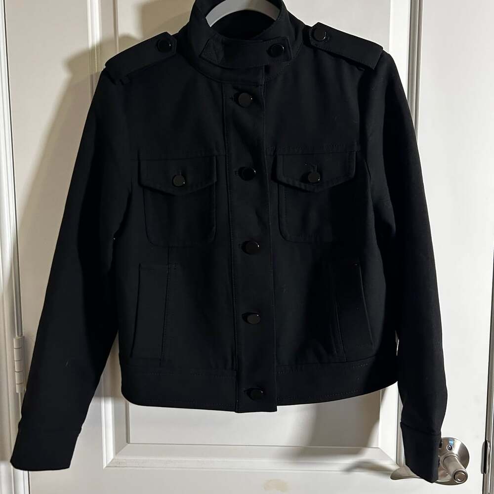 Ann Taylor Moto Bomber Jacket Size XS Black Military Utility